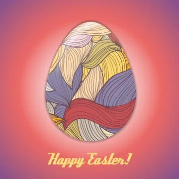 Easter egg greeting card with abstract hand drawn ornament. Illustrazione stock