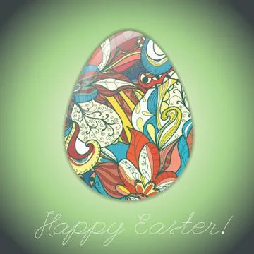 Easter egg greeting card with abstract hand drawn ornament. 스톡 일러스트