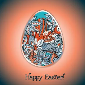 Easter egg greeting card with abstract hand drawn ornament. 库存插图