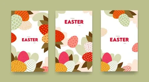 Easter egg greeting card collection. Vertical banner template 스톡 일러스트