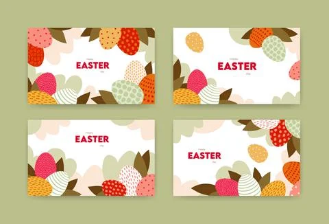 Easter egg greeting card collection. Horizontal banner template Stock Illustration