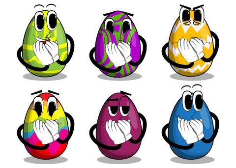 Easter Egg with hands over mouth. Cartoon character with funny face for the E 库存插图