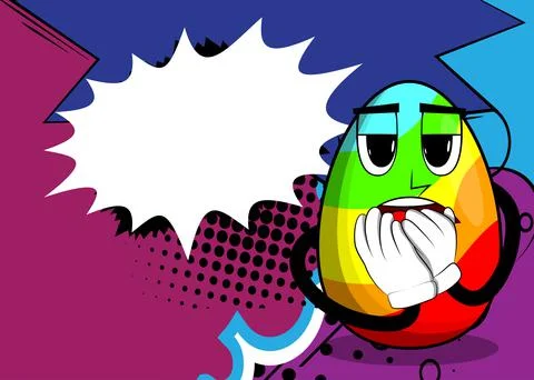 Easter Egg with hands over mouth. Cartoon character with funny face for the E Stock Illustration