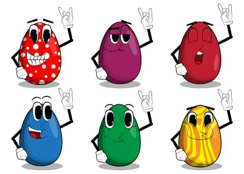 Easter Egg with hands in rocker pose. Cartoon character with funny face for t Stock Illustration
