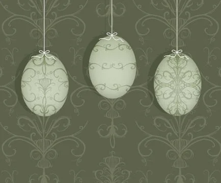 Easter egg hanging on a white ribbon Stock Illustration