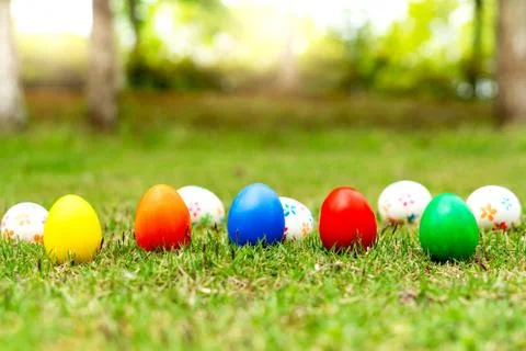 Easter egg, happy Easter sunday hunt holiday decorations Stock Photos