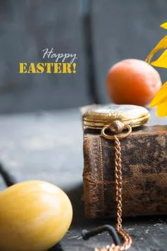 Easter egg with happy easter word Stock Photos