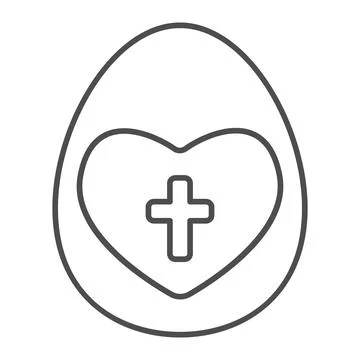 Easter egg with heart and cross thin line icon, Happy Easter concept, Easter Stock Illustration