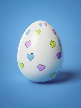 A easter egg with hearts on blue background 3d illustration Stock Illustration