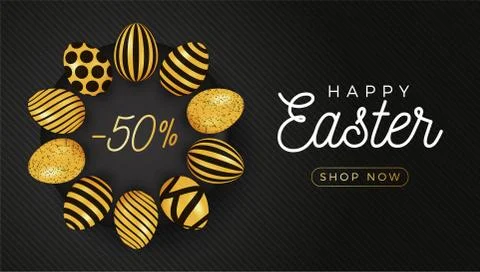 Easter egg horizontal banner. Easter card with eggs laid out in a circle on a Illustrazione stock