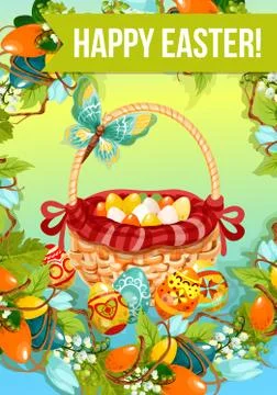 Easter egg hunt cartoon poster or greeting card Illustrazione stock