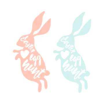 Easter egg hunt. Easter rabbits set with lettering inside shapes. Clipart w.. Stock Illustration