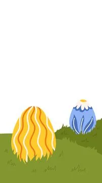 Easter egg hunt grass field background greeting card template vertical banner Stock Illustration