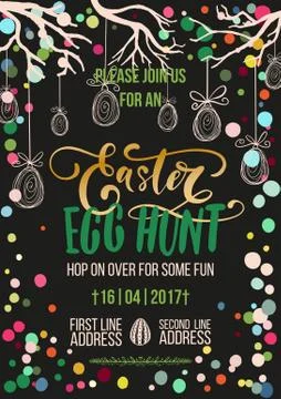 Easter Egg Hunt holiday, vector Easter poster template Stock Illustration
