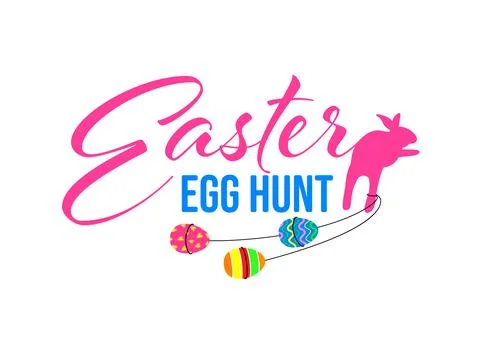 Easter egg hunt lettering design with easter eggs and rabbit. Stock Illustration