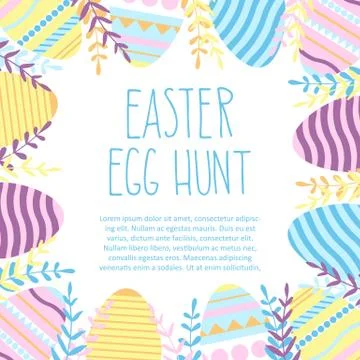 Easter Egg Hunt poster. Flat design. Hand drawn sign. Rough look. Stock Illustration