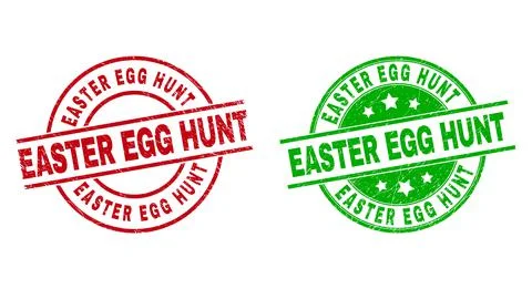 EASTER EGG HUNT Round Seals Using Scratched Style 스톡 일러스트