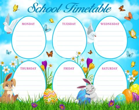 Easter egg hunt school timetable or schedule Stock Illustration