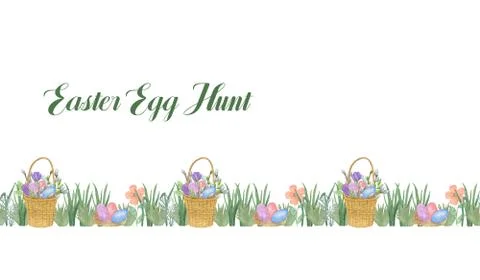 Easter egg hunt seamless horizontal border with the inscriprtion 스톡 일러스트