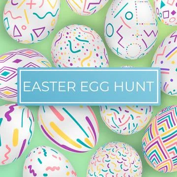 Easter egg hunt template with ornate eggs. Vector card with ornate eggs on .. Stock Illustration