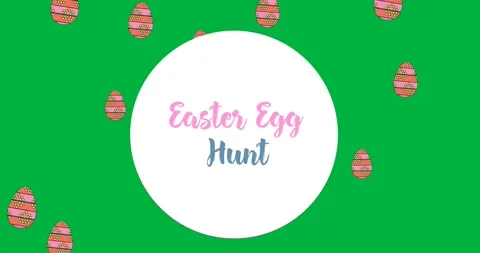 Easter egg hunt text banner with decorative easter eggs icons against Stock Footage 318432659