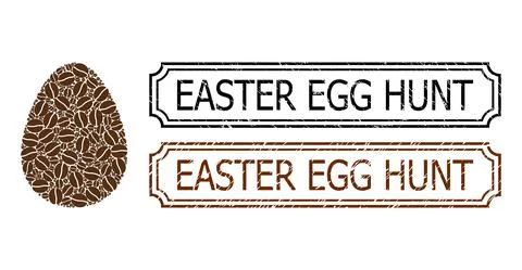 Easter Egg Hunt Textured Rubber Stamps with Notches and Egg Collage of Coffee Illustrazione stock