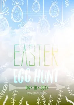 Easter Egg Hunt, vector Easter invitation poster template Stock Illustration