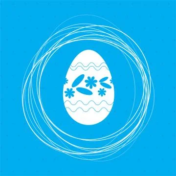 Easter egg icon on a blue background with abstract circles around and place f Illustrazione stock