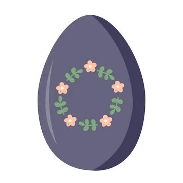Easter egg icon with cute flower wreath frame. Vector illustration isolated on Stock Illustration
