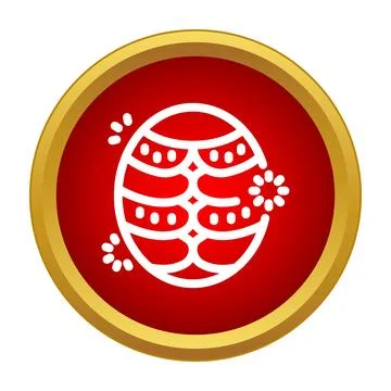 Easter egg icon with floral design in red circle Stock Illustration
