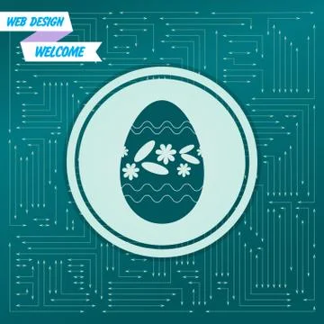 Easter egg icon on a green background, with arrows in different directions. I 스톡 일러스트