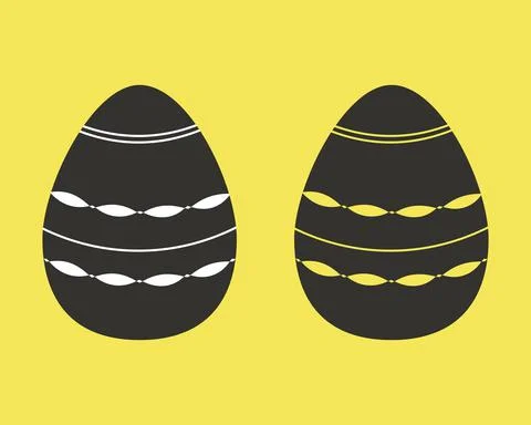 Easter egg icon set. Black illustration with hand drawn decoration. Yellow Stock Illustration