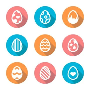 Easter egg icon set in a flat design with long shadow isolated Stock Illustration