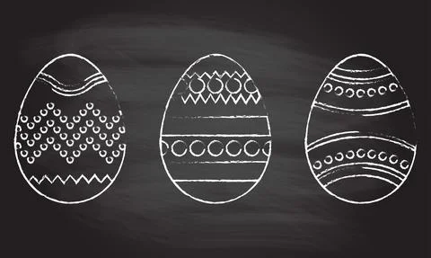 Easter egg icon set isolated on blackboard texture with chalk rubbed background. Stock Illustration