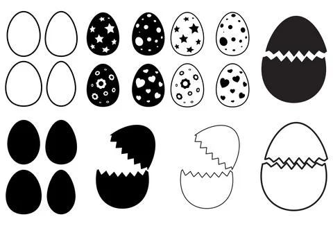 Easter egg icon set. silhouette and outline design.Vector illustration isolat Illustrazione stock