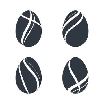 Easter egg icons. Black eggs set, isolated white background. Simple design, d Illustrazione stock