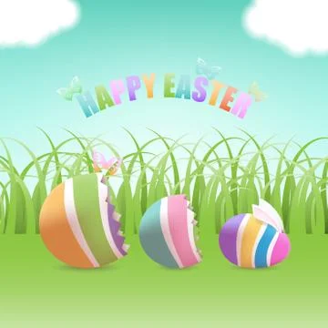 Easter egg inside eggs in grass field Stock Illustration
