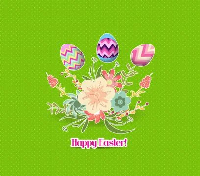 Easter egg invited with flowers greeting card Stock Illustration