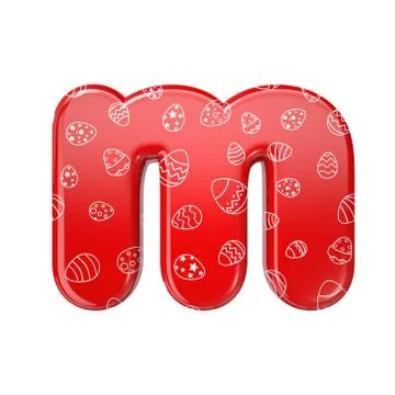 Easter egg letter M - Lowercase 3d red and white celebration font - Suitable  Stock Illustration