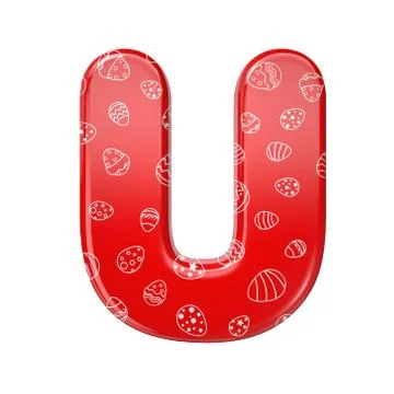 Easter egg letter U - Capital 3d red and white celebration font - suitable fo Stock Illustration