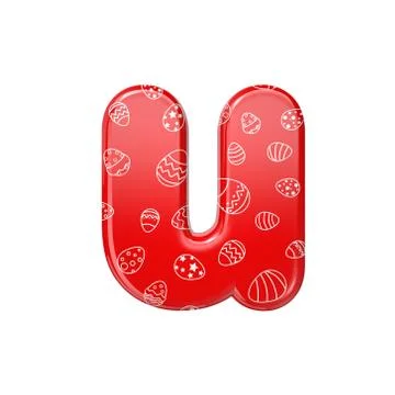 Easter egg letter U - Small 3d red and white celebration font - Suitable for  Stock Illustration