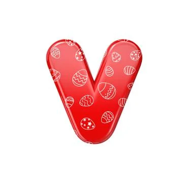 Easter egg letter V - Small 3d red and white celebration font - Suitable for  Stock Illustration