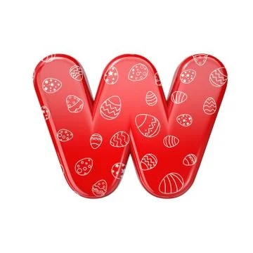 Easter egg letter W - Lower-case 3d red and white celebration font - Suitable Stock Illustration