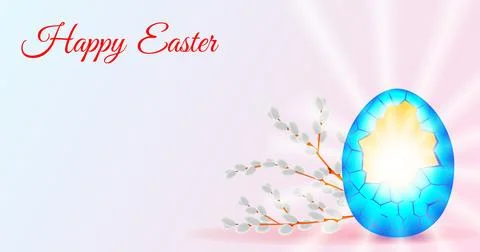 Easter egg with light rays and pussy willow Illustrazione stock
