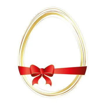 Easter egg made of golden lines decorated with a red bow. Beautiful Easter .. Stock Illustration