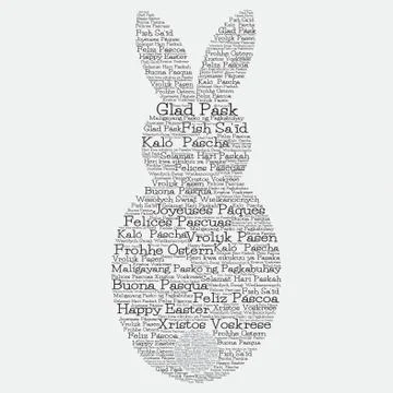 Easter egg made from "Happy Easter" in 12 different languages in vector forma Stock Illustration