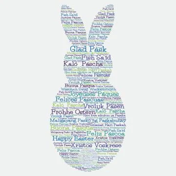 Easter egg made from "Happy Easter" in 12 different languages in vector forma Stock Illustration