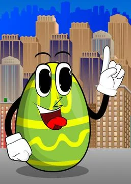 Easter Egg making a point. Cartoon character with funny face for the Easter h Stock Illustration
