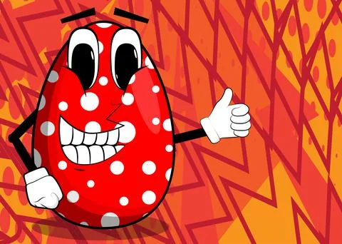 Easter Egg making thumbs up sign. Cartoon character with funny face for the E Illustrazione stock