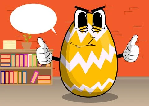 Easter Egg making thumbs up sign with two hands. Cartoon character with funny Stock Illustration